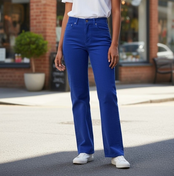 Rolla's Electric Blue Corduroy Straight High Rise Jeans / Pants Size 24 - Picture 3 of 11